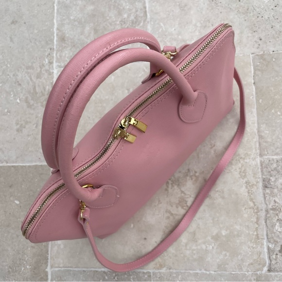 Borse in Pelle 🌸Pink Leather Crossbody Satchel Bag & VTG Ted Lapidus Silk Scarf - Picture 9 of 15